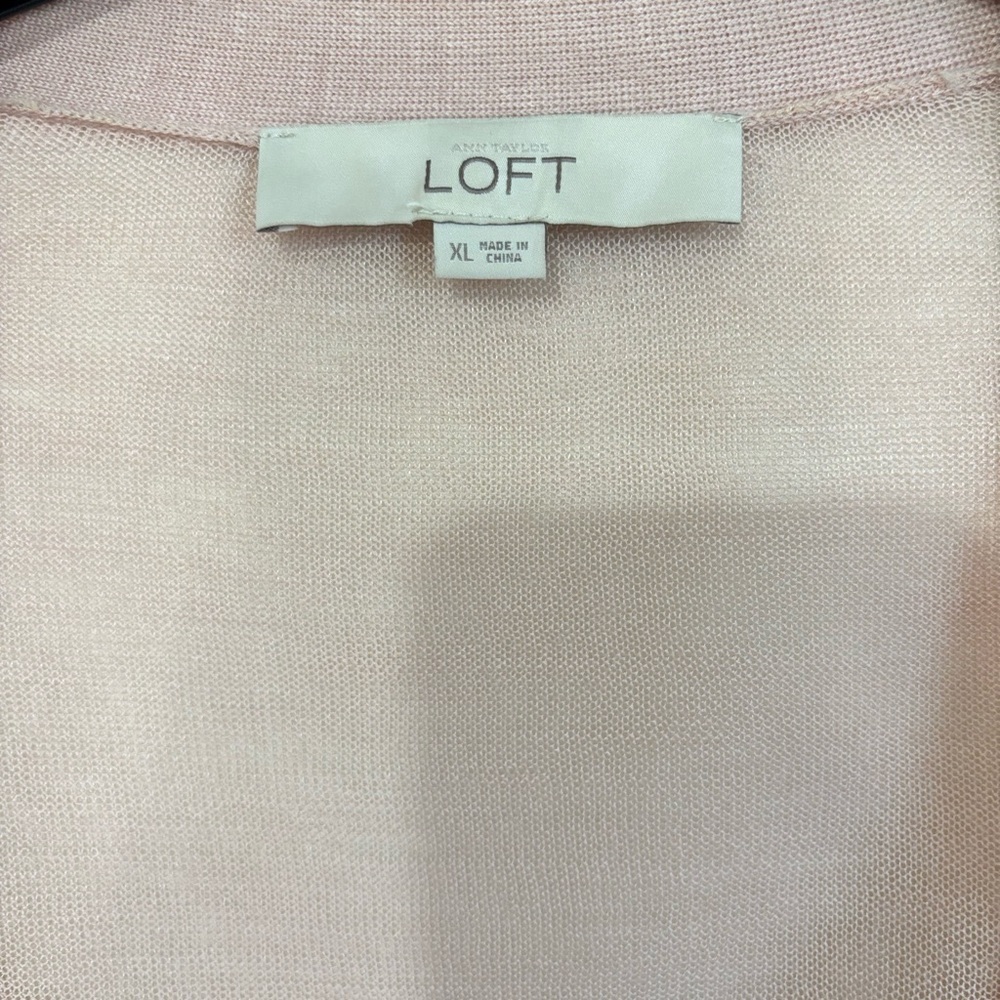 Loft pale pink linen rayon sheer open front long sleeve slouchy sweater cardigan - Picture 10 of 16